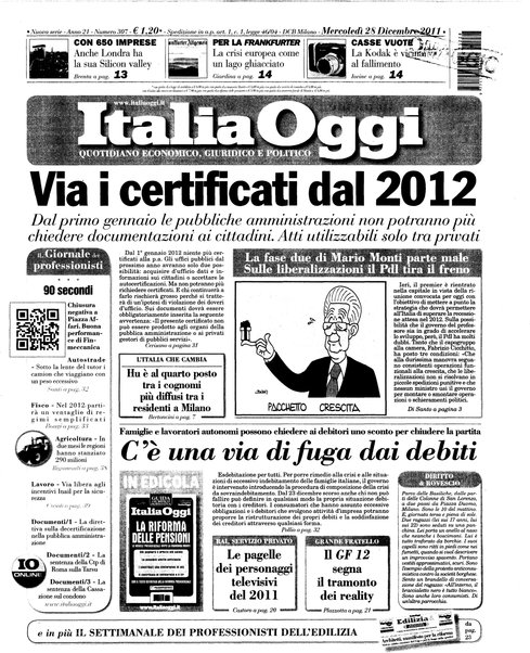 Italia oggi : quotidiano di economia finanza e politica